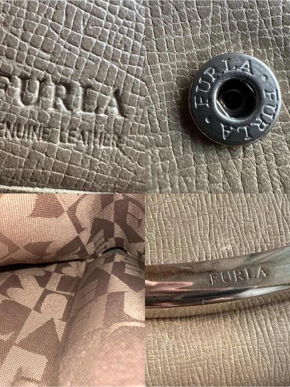 Authentic Furla Cream Beige Textured Leather Flap Wallet / Clutch - Silver Hardw